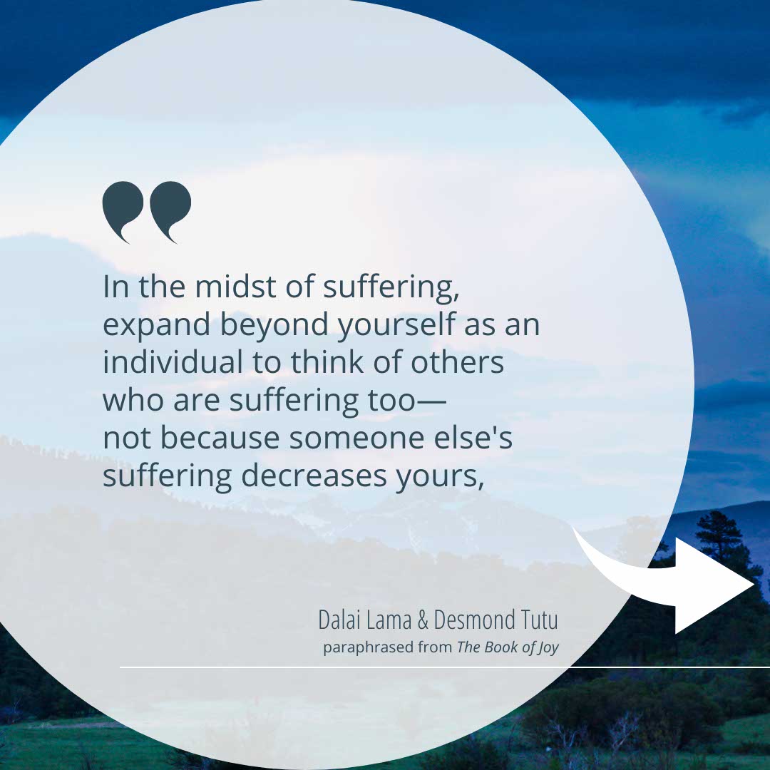 Quote on suffering and finding peace from Dalai Lama and Desmond Tutu from Book of Joy